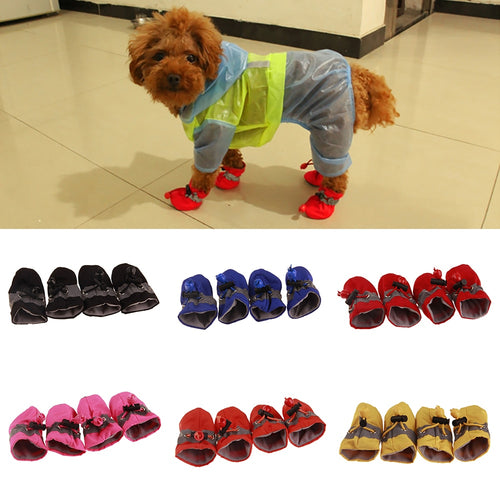 4Pcs/set Pet Dogs Winter Shoes Rain Snow Waterproof Booties Socks