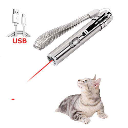 Cat Chaser Toys 2 in 1 Multi Function Funny Cats Laser Toy Interactive USB Rechargeable LED Light Pointer Exercise Training Tool